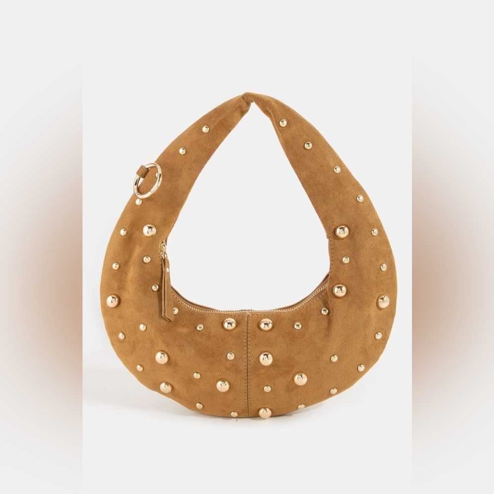 Fame Dome Studded Chrome Crescent Hand Bag